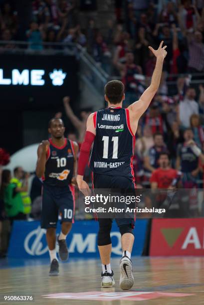 Luca Vildoza, #3 of Kirolbet Baskonia Vitoria Gasteiz celebrates during the Turkish Airlines Euroleague Play Offs Game 3 between Kirolbet Baskonia...