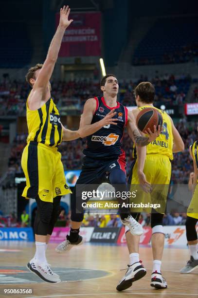 Luca Vildoza, #3 of Kirolbet Baskonia Vitoria Gasteiz competes with Nicolo Melli, #4 of Fenerbahce Dogus Istanbul during the Turkish Airlines...