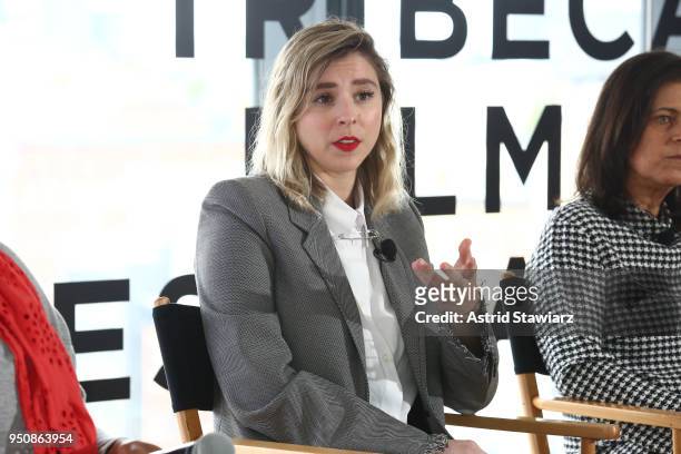 Creator of SPHERES: Pale Blue Dot Eliza McNitt appears on stage during Education and Advocacy in VR panel discussion at Tribeca Talks: Future of Film...