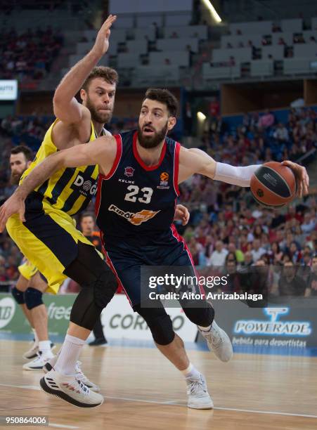 Tornike Shengelia, #23 of Kirolbet Baskonia Vitoria Gasteiz competes with Nicolo Melli, #4 of Fenerbahce Dogus Istanbul during the Turkish Airlines...