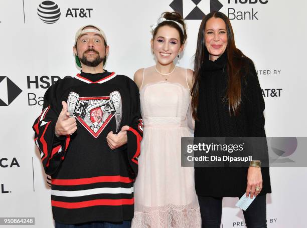 Kevin Smith, Harley Quinn Smith and Jennifer Schwalbach Smith attend the screening of "All These Small Moments" during the 2018 Tribeca Film Festival...