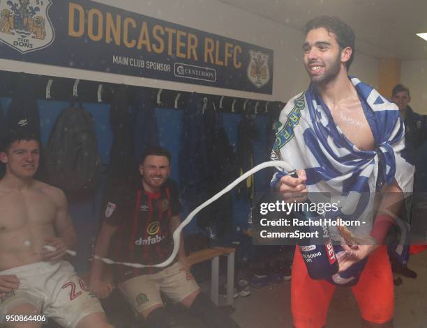 Blackburn Rovers' David Raya celebrates during the Sky Bet League One match between Doncaster Rovers and Blackburn Rovers at Keepmoat Stadium on...