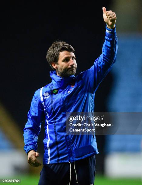 Lincoln City manager Danny Cowley acknowledges the fans at the end of the Sky Bet League Two match between Coventry City and Lincoln City at Ricoh...