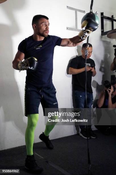 Vasyl Lomachenko works out during a media workout on April 24, 2018 in Oxnard, California.