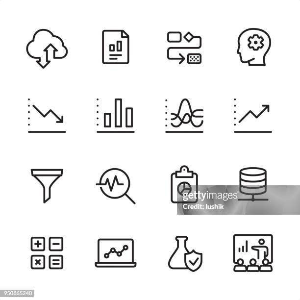 ilustrações de stock, clip art, desenhos animados e ícones de data analytics - outline icon set - trend