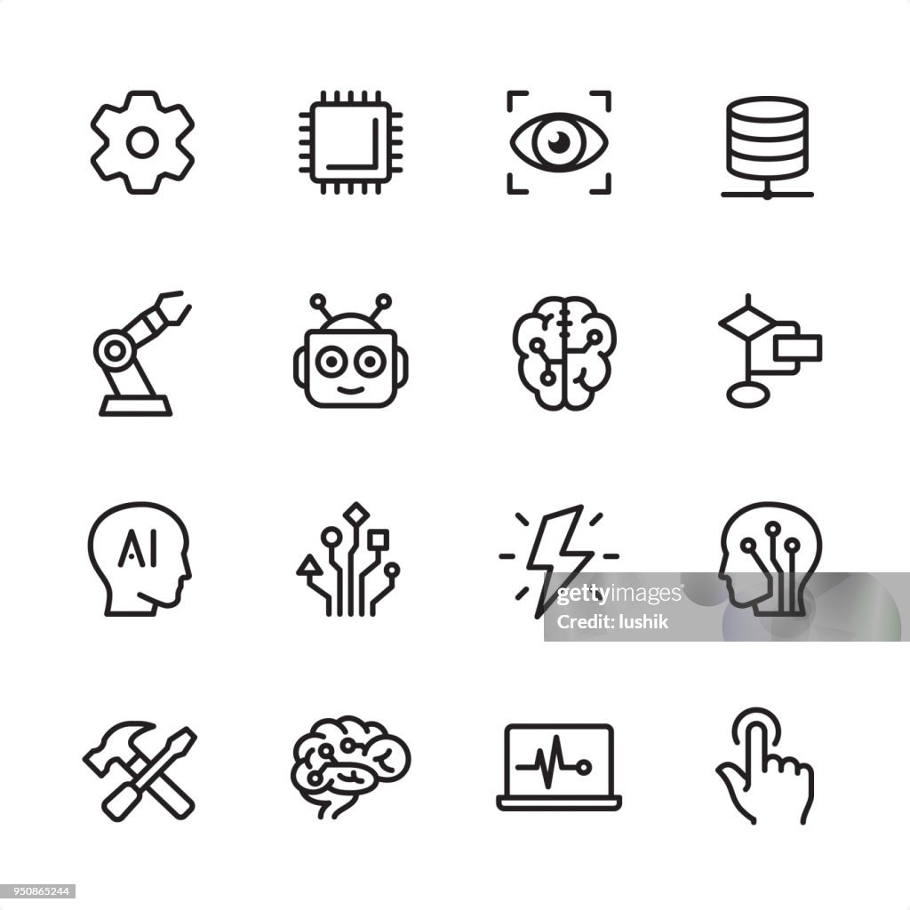 Inteligencia artificial - conjunto de iconos de contorno