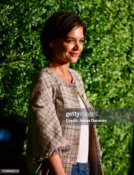 Katie Holmes arrives to the 13th annual Chanel Tribeca Film Festival Artist Dinner at Balthazar on April 23, 2018 in New York City.