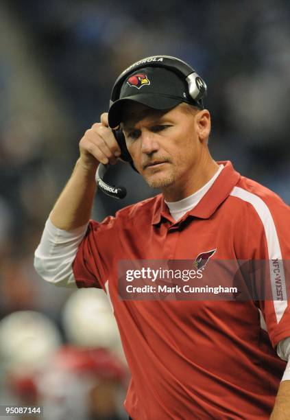 Arizona Cardinals head coach Ken Whisenhunt looks on from the sidelines against the Detroit Lions at Ford Field on December 20, 2009 in Detroit,...