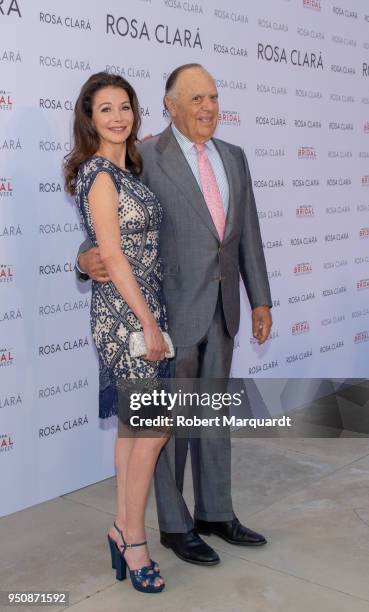 Esther Dona and Carlos Falco pose for a photocall at the Rosa Clara fashion show during Barcelona Bridal Week 2018 held at the Recinte Modernista de...