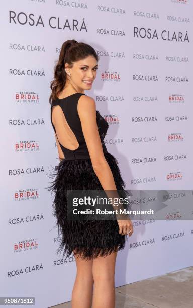 Linda Morselli poses for a photocall at the Rosa Clara fashion show during Barcelona Bridal Week 2018 held at the Recinte Modernista de Sant Pau on...