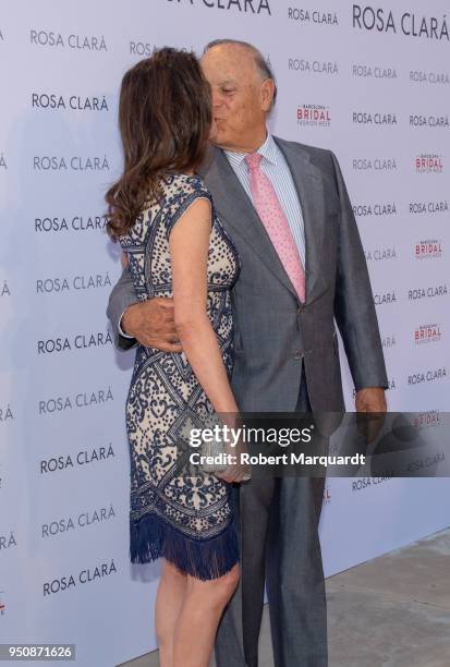 Esther Dona and Carlos Falco pose for a photocall at the Rosa Clara fashion show during Barcelona Bridal Week 2018 held at the Recinte Modernista de...