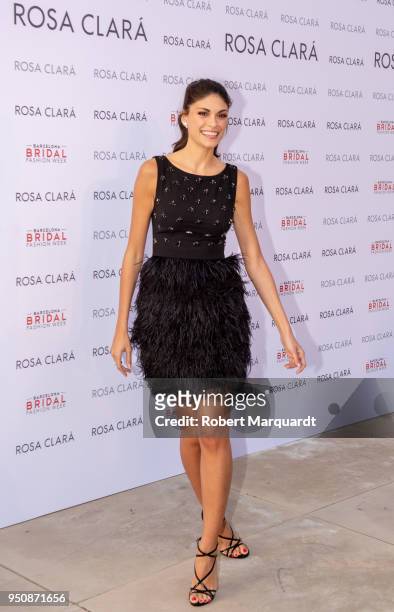 Linda Morselli poses for a photocall at the Rosa Clara fashion show during Barcelona Bridal Week 2018 held at the Recinte Modernista de Sant Pau on...
