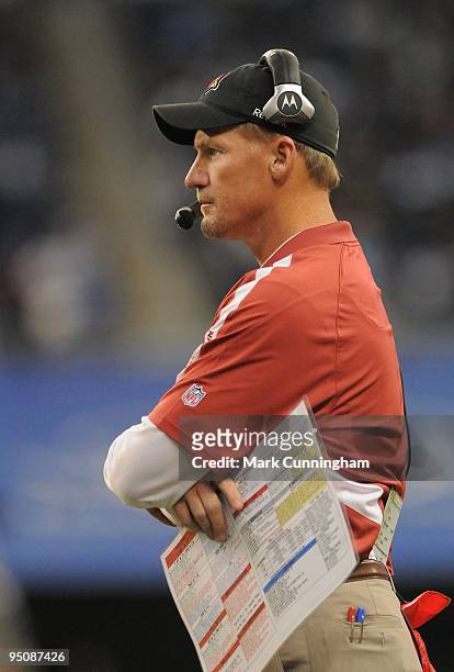 Arizona Cardinals head coach Ken Whisenhunt looks on from the sidelines against the Detroit Lions at Ford Field on December 20, 2009 in Detroit,...