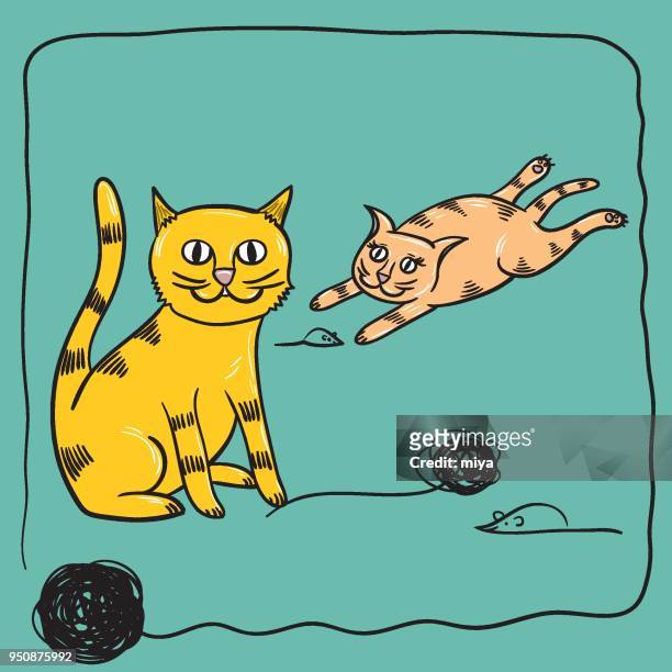 isolated cats character - vector illustration - ball of wool stock illustrations
