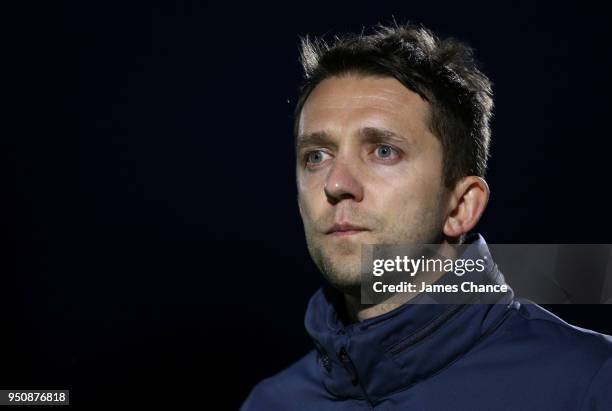 Scott Rogers, Manager of Liverpool Ladies looks on during the FA Women's Super League One match between Arsenal Women and Liverpool Ladies at Meadow...
