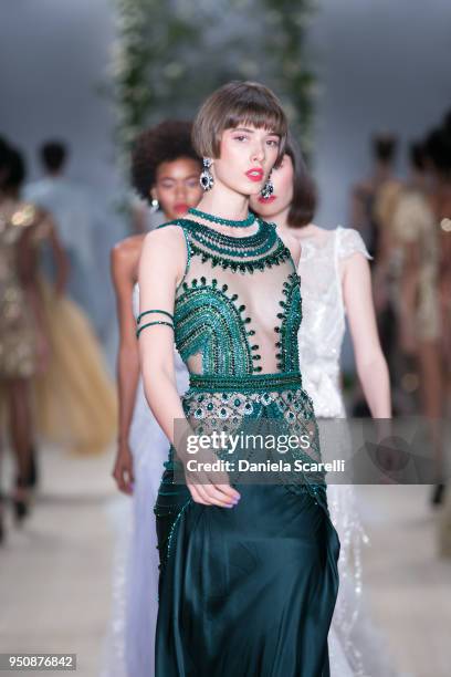 Moldes Walk at Samuel Cirnansck Runway at SPFW N45 Summer 2019 at Ibirapuera's Bienal Pavilion on April 23, 2018 in Sao Paulo, Brazil.