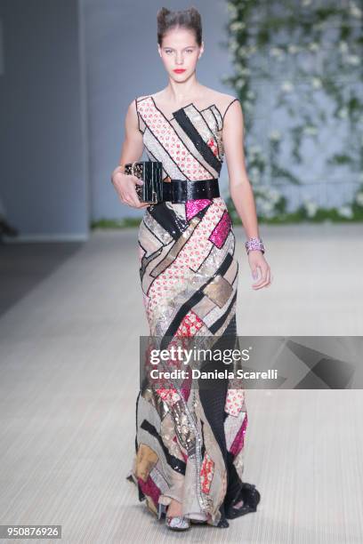 Model walks at Samuel Cirnansck Runway at SPFW N45 Summer 2019 at Ibirapuera's Bienal Pavilion on April 23, 2018 in Sao Paulo, Brazil.