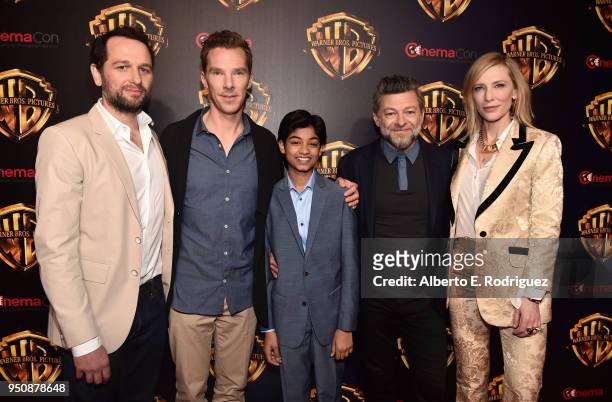 Actors Matthew Rhys, Benedict Cumberbatch, Rohan Chand, Director/actor Andy Serkis and actor Cate Blanchett attend CinemaCon 2018 Warner Bros....
