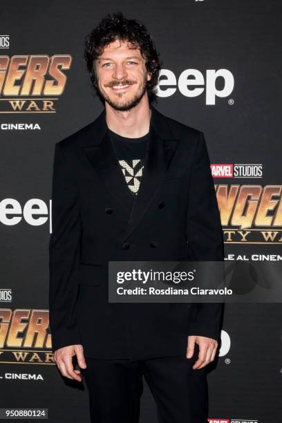 Italian actor Andrea Bosca attends 'Avengers: Infinity War' photocall on April 24, 2018 in Milan, Italy.
