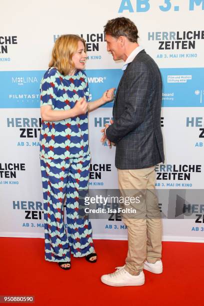 German actress Caroline Peters and German actor Oliver Masucci during the 'Herrliche Zeiten' Premiere In Berlin at Kino International on April 24,...