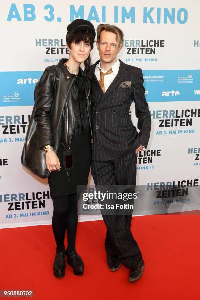 Designer Esther Perbandt and German actor Alexander Scheer during the 'Herrliche Zeiten' Premiere In Berlin at Kino International on April 24, 2018...