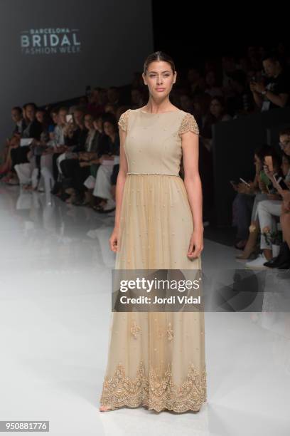 Model walks the runway for the Cristina Tamborero collection during Barcelona Bridal Fashion Week at Fira de Barcelona on April 24, 2018 in...