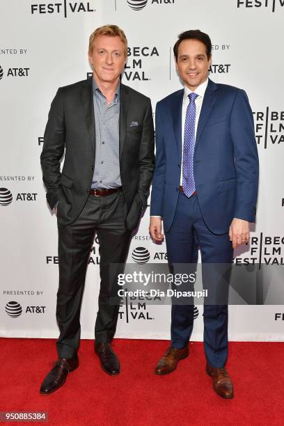 William Zabka and Ralph Macchio attend the screening of "Cobra Kai" during the 2018 Tribeca Film Festival at SVA Theatre on April 24, 2018 in New...