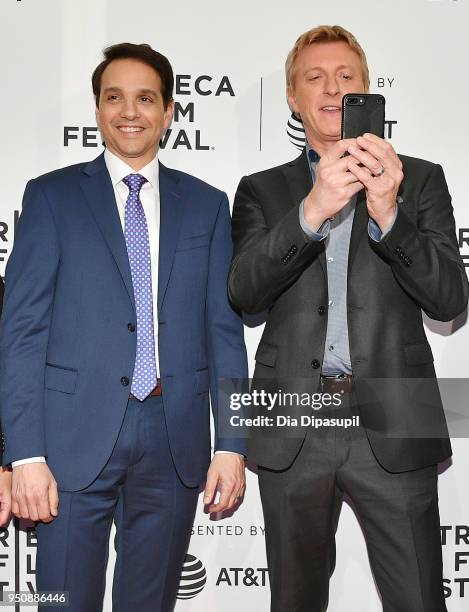 Ralph Macchio and William Zabka attend the screening of "Cobra Kai" during the 2018 Tribeca Film Festival at SVA Theatre on April 24, 2018 in New...