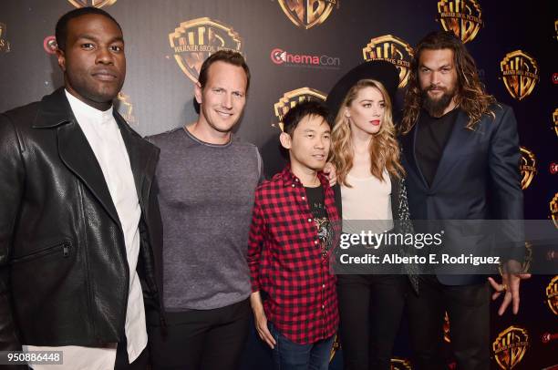 Actors Yahya Abdul-Mateen II, Patrick Wilson, director James Wan, actors Amber Heard and Jason Momoa attend CinemaCon 2018 Warner Bros. Pictures...