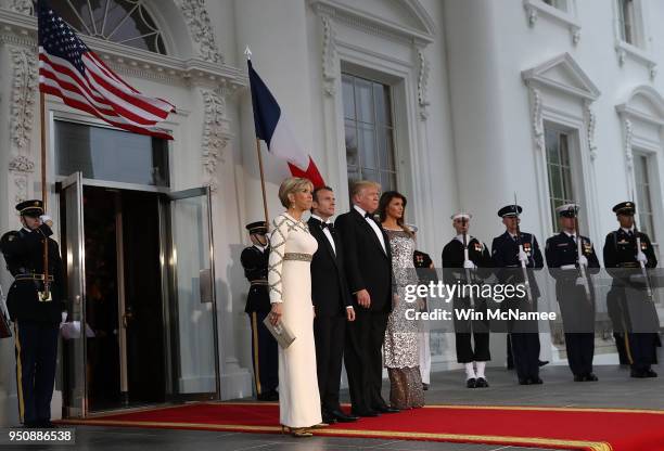 President Donald Trump and first lady Melania Trump welcome French President Emmanuel Macron and his wife Brigitte to the White for a state diner...