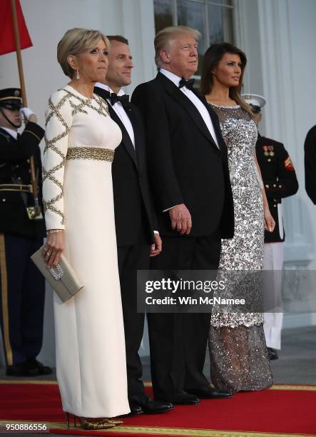 President Donald Trump and first lady Melania Trump welcome French President Emmanuel Macron and his wife Brigitte to the White for a state diner...