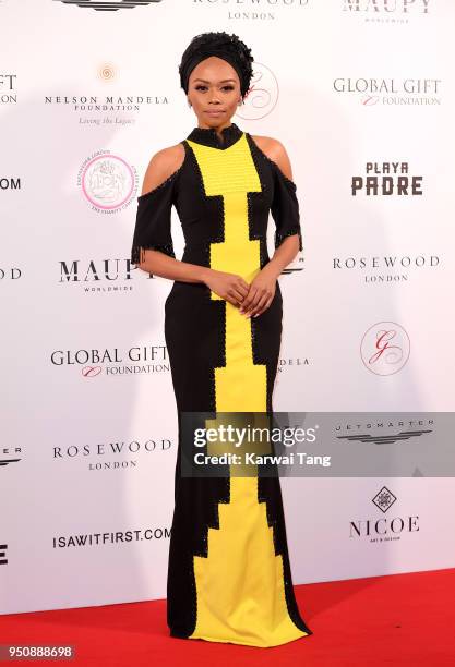 Bonang Matheba attends The Nelson Mandela Global Gift Gala at Rosewood London on April 24, 2018 in London, England.