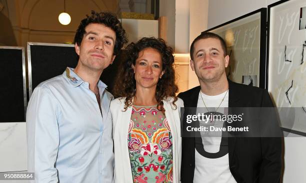 Nick Grimshaw, Leah Wood and Tyrone Wood attend the Royal Academy Schools annual dinner and auction at Royal Academy of Arts on April 24, 2018 in...
