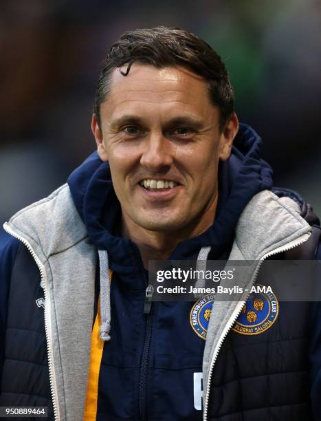 Paul Hurst the head coach / manager of Shrewsbury Town during the Sky Bet League One match between Shrewsbury Town and Peterborough United at New...