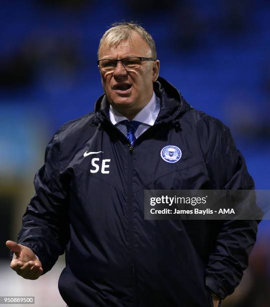 Steve Evans the head coach / manager of Peterborough United during the Sky Bet League One match between Shrewsbury Town and Peterborough United at...