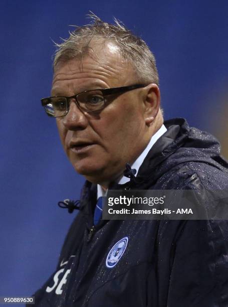 Steve Evans the head coach / manager of Peterborough United during the Sky Bet League One match between Shrewsbury Town and Peterborough United at...