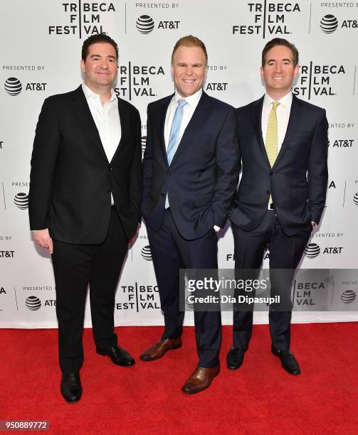Jon Hurwitz, Josh Heald and Hayden Schlossberg attend the screening of "Cobra Kai" during the 2018 Tribeca Film Festival at SVA Theatre on April 24,...
