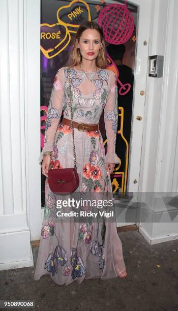 Charlotte de Carle is seen attending Barefoot House of Sole party in Soho on April 24, 2018 in London, England.