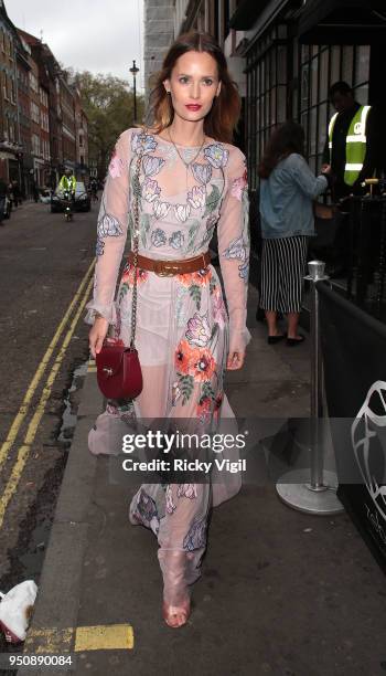 Charlotte de Carle is seen attending Barefoot House of Sole party in Soho on April 24, 2018 in London, England.