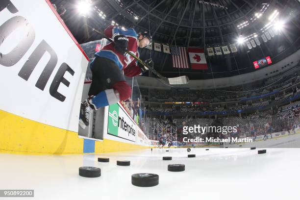 Carl Soderberg of the Colorado Avalanche takes to the ice prior to the game against the Nashville Predators in Game Six of the Western Conference...