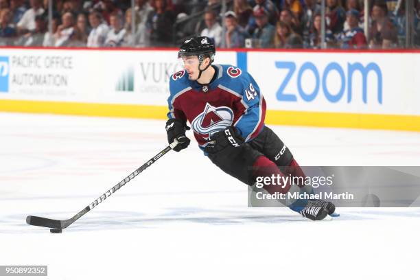 Samuel Girard of the Colorado Avalanche skates against the Nashville Predators in Game Six of the Western Conference First Round during the 2018 NHL...