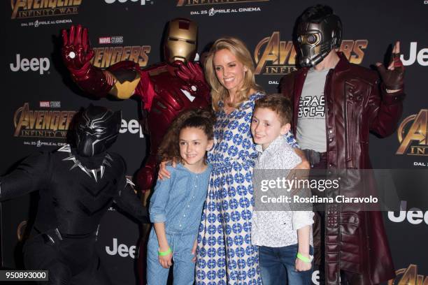 Justine Mattera, Vincent Michael Cassata and Vivienne Rose Cassata attend 'Avengers: Infinity War' photocall on April 24, 2018 in Milan, Italy.