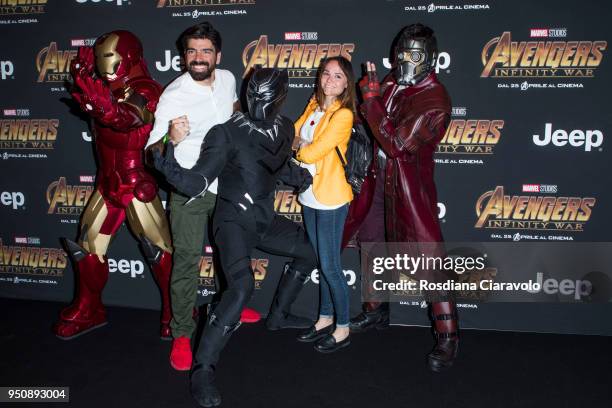 Gianluca Gazzoli and Sara Bolla attend 'Avengers: Infinity War' photocall on April 24, 2018 in Milan, Italy.