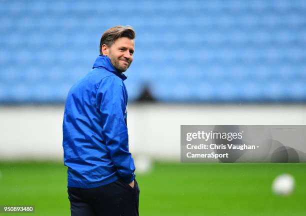Lincoln City's assistant manager Nicky Cowley during the pre-match warm-up prior to the Sky Bet League Two match between Coventry City and Lincoln...