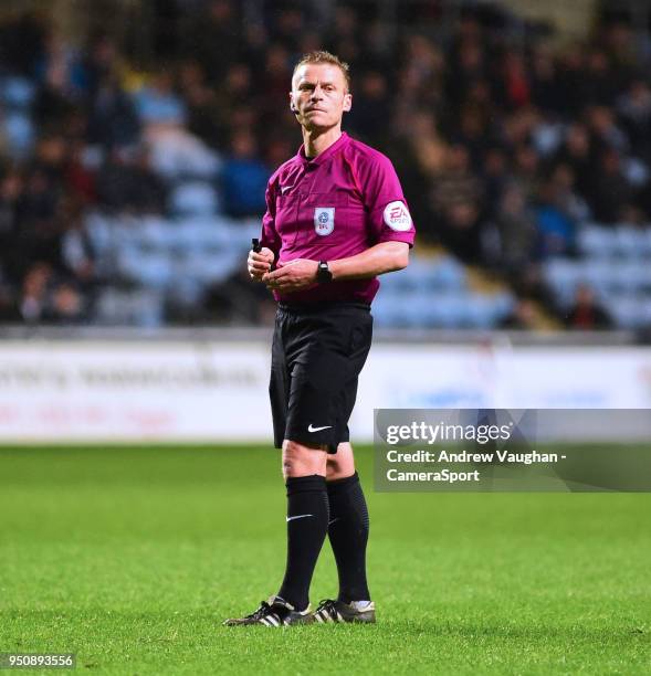 Referee Mike Jones during the Sky Bet League Two match between Coventry City and Lincoln City at Ricoh Arena on March 3, 2018 in Coventry, England.