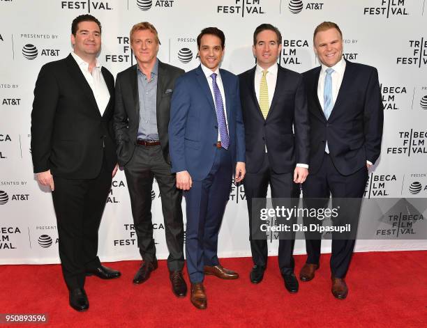 Jon Hurwitz, William Zabka, Ralph Macchio, Hayden Schlossberg and Josh Heald attend the screening of "Cobra Kai" during the 2018 Tribeca Film...