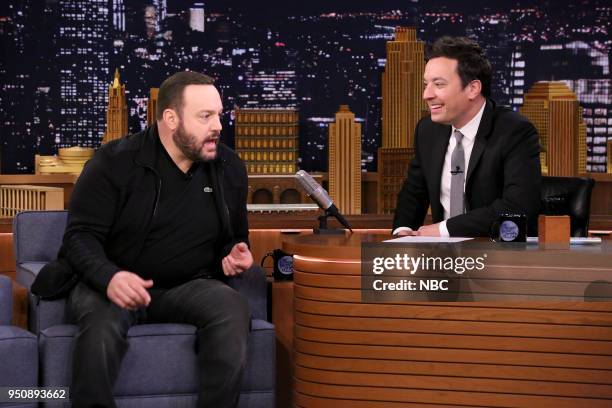 Episode 0857 -- Pictured: Comedian/Actor Kevin James during an interview with host Jimmy Fallon on April 24, 2018 --