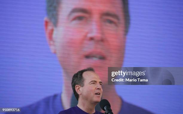 Rep. Adam Schiff speaks at rally outside the Turkish Consulate during a march and rally commemorating the 103rd anniversary of the Armenian genocide...