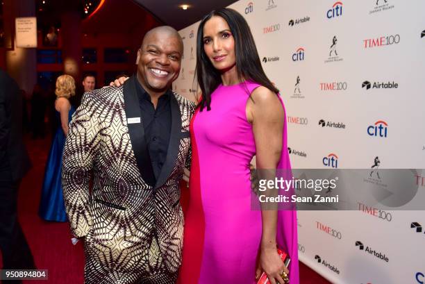 Kehinde Wiley and Padma Lakshmi attend the 2018 TIME 100 Gala at Jazz at Lincoln Center on April 24, 2018 in New York City.