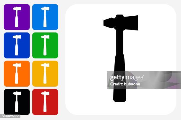 blacksmith cross-peen hammer icon square button set - blacksmith stock illustrations